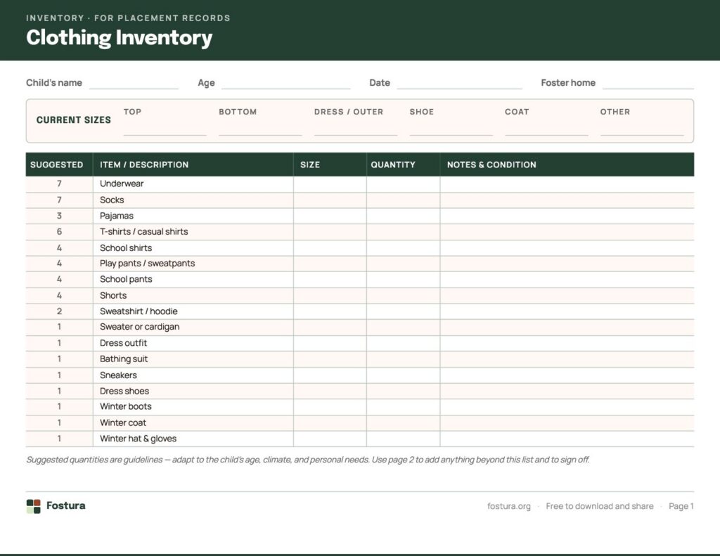 Child Clothing Inventory