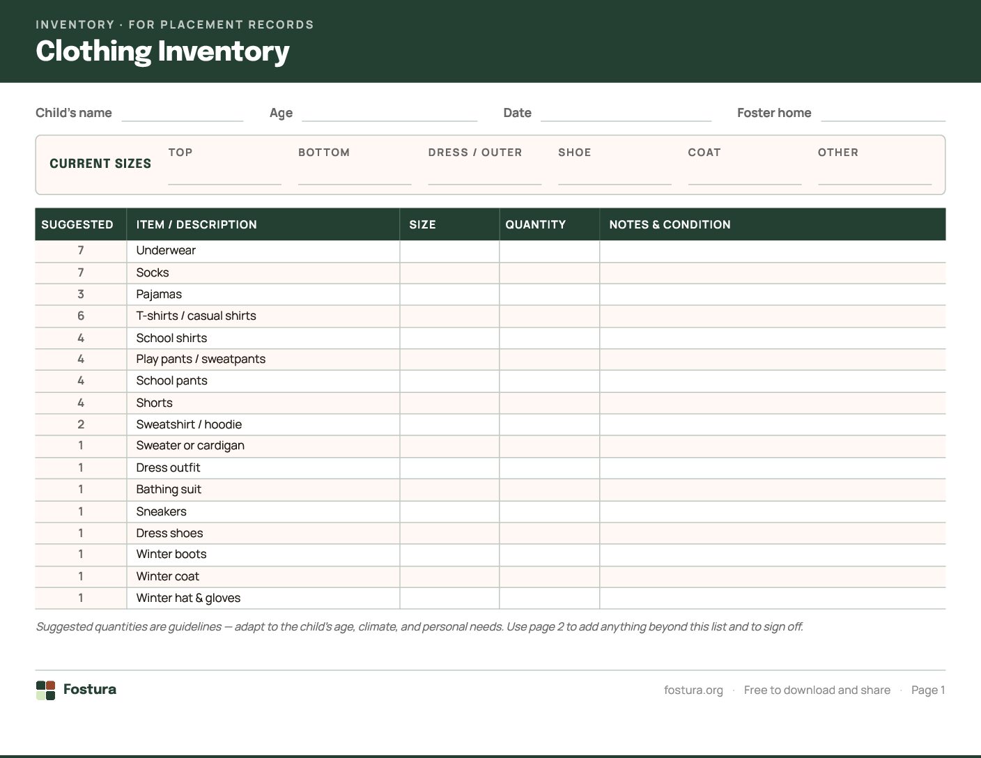 Child Clothing Inventory