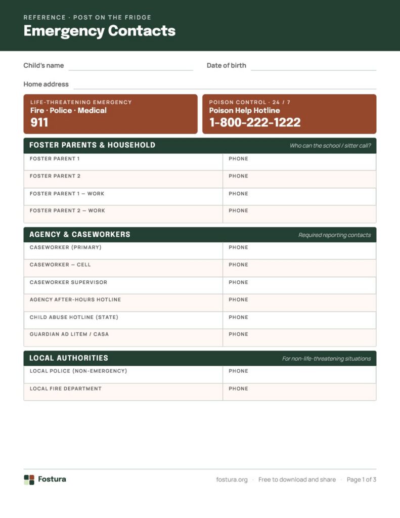 Emergency Contacts Sheet
