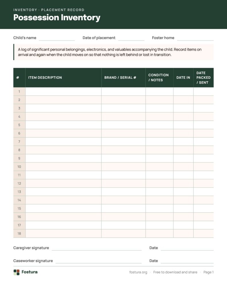 Child Possession Inventory