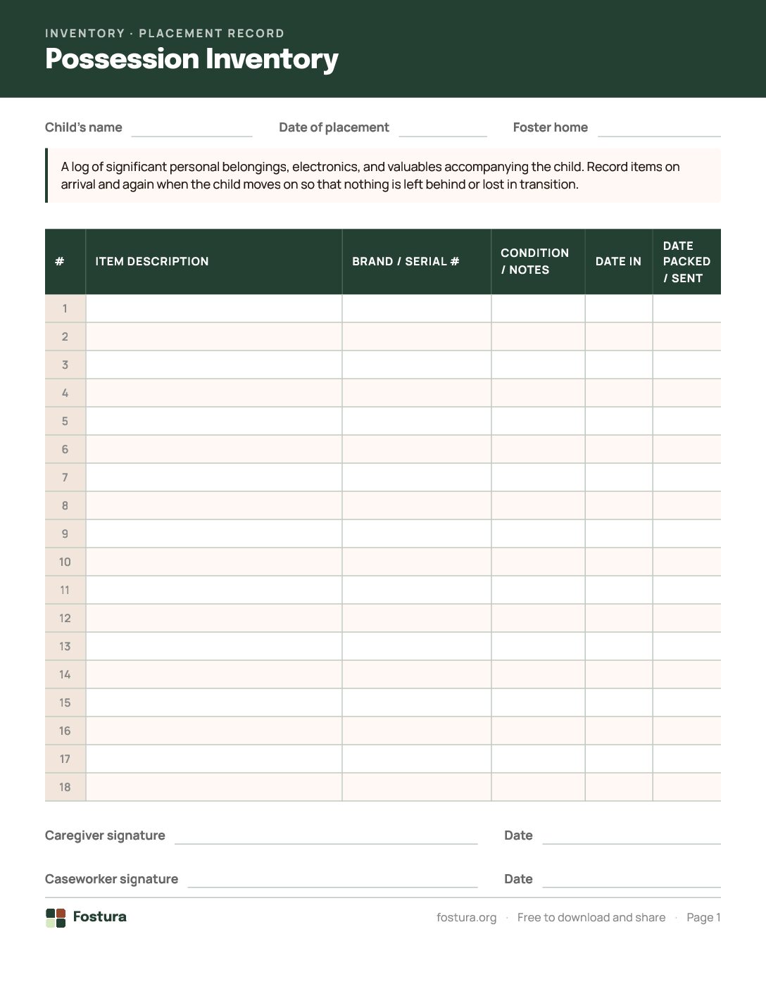 Child Possession Inventory